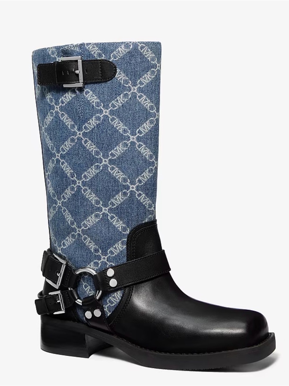 Michael Kors Crosby Empire Diamond Jacquard Denim Moto Boots Women’s 8.5 BNIB